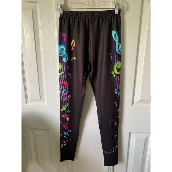 Women's Music Note Print Leggings Multicolor Size L Casual‎ - Picture 3 of 13